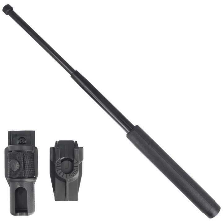 Baston Telescopic Profesional, ESP, EXB-18HL BLK, Otel Hartat Cro-Mo 4130, Maner HL Premium Imitatie Piele, Rezistenta Maxima, Compact si Usor, Include Toc Rotativ 360 Grade BH-54-L, Ideal pentru Autoaparare, 45 cm, Negru