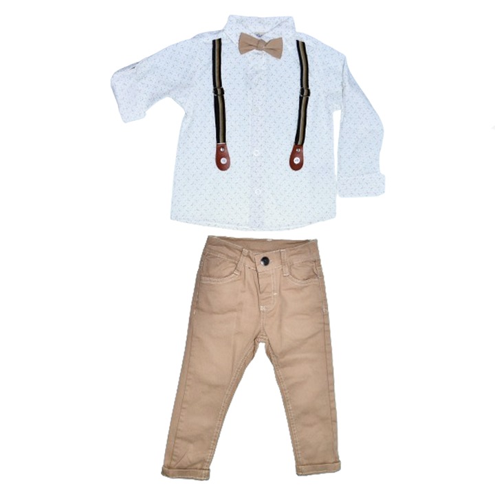 Compleu 3 piese pantaloni, papion si camasa pentru baieti Mini Junior COMP-3049, Bej 110838