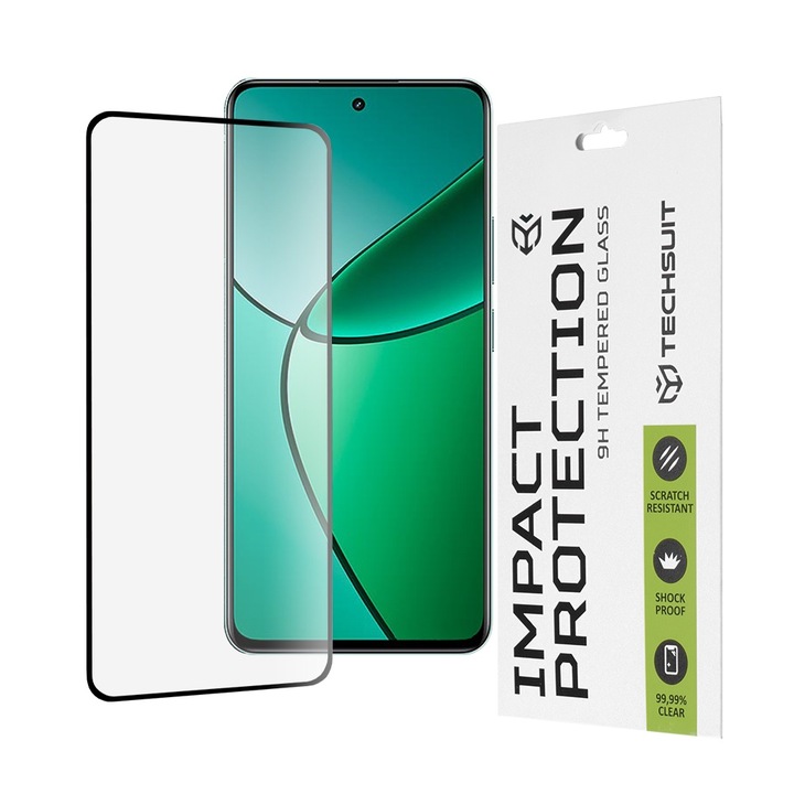 Fólia Realme 12+-hoz - Techsuit 111D teljes burkolat / teljes ragasztós üveg - fekete