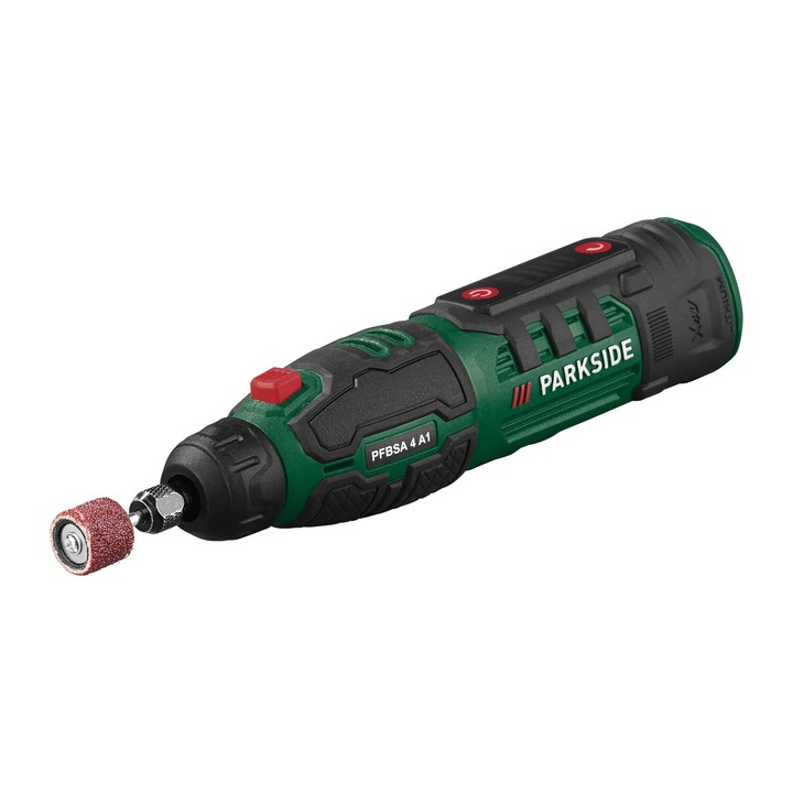 Многофункционална фреза за прецизно пробиване, фрезоване, шлайфане, полиране, почистване, рязане и гравиране, с батерия и аксесоари PARKSIDE 4 V PFBSA 4 A1