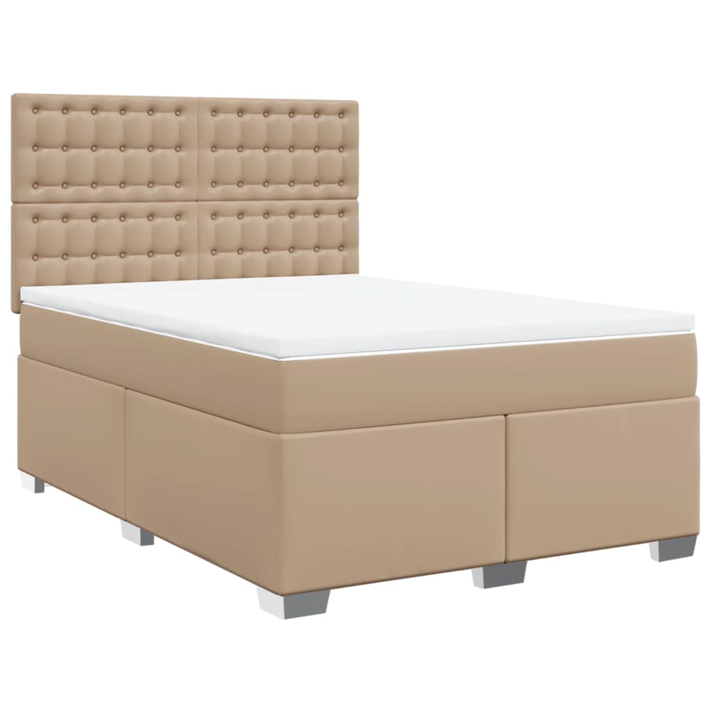 Pat box spring cu saltea vidaXL, cappuccino, 140x200cm, piele ecologica ...
