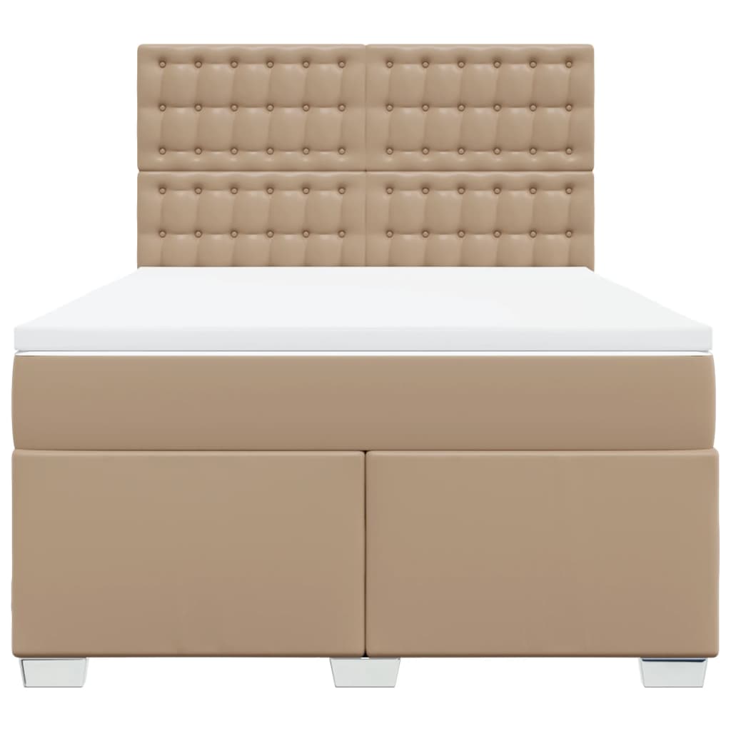 Pat box spring cu saltea vidaXL, cappuccino, 140x200cm, piele ecologica ...