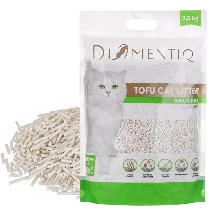 Котешка тоалетна, DIAMENTIQ, Тофу, Биоразградим, Неутрализатор на миризми, 2,5 кг