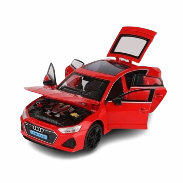 Masina de jucarie, tip AUDI RS7, metal, sunet si lumina, rosu, 1:32, fara cutie