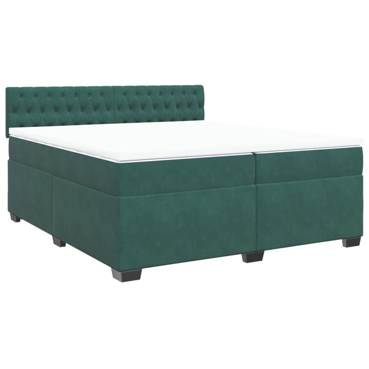 Pat box spring cu saltea vidaXL, verde inchis, 200x200 cm, catifea, 59.43 kg 3286411