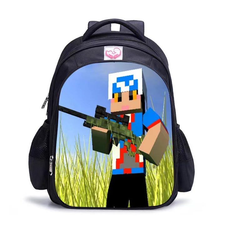 Детска раница ANUTETOUNI® с шаблон на Minecraft, водоустойчива, найлонова, 29 x 14 x 39 cm, тревисто зелена