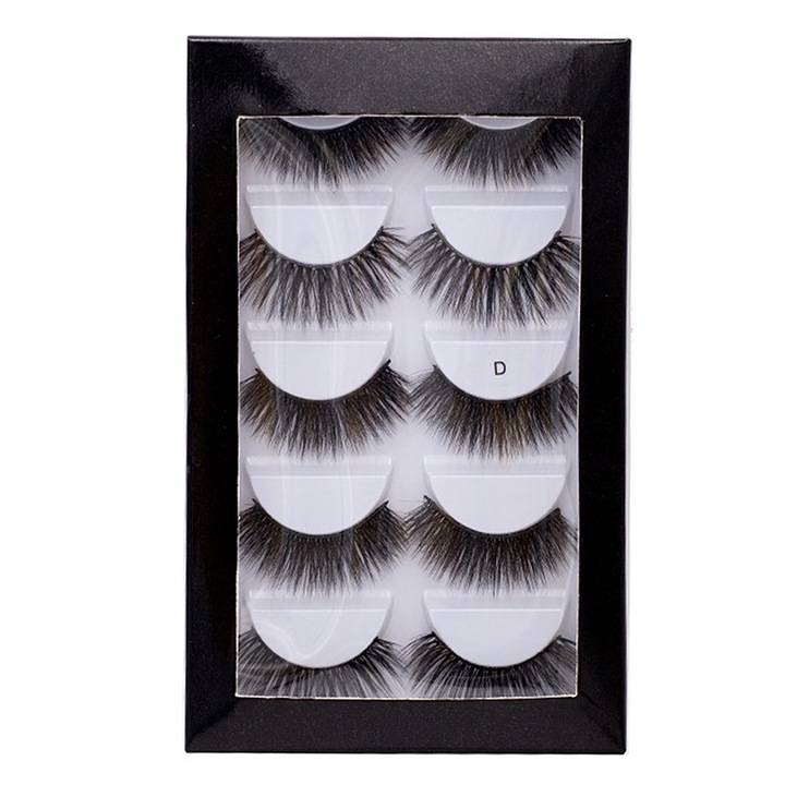 Изкуствени мигли HERUSI 5D, 5 чифта, черни, 15.5x9.5x1.5см