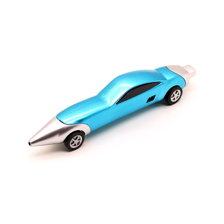 Pix din plastic, model masinuta, culoare albastru, cu pasta albastra, grosime scriere 0.05 mm, colectie masinute