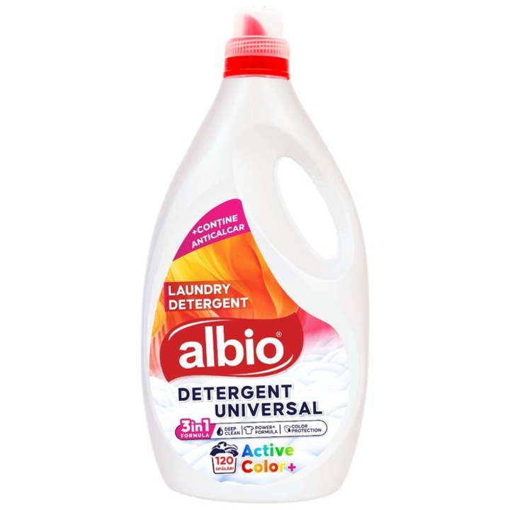 Detergent de rufe, lichid, Albio Active Color, 4.8 L, 120 de spalari