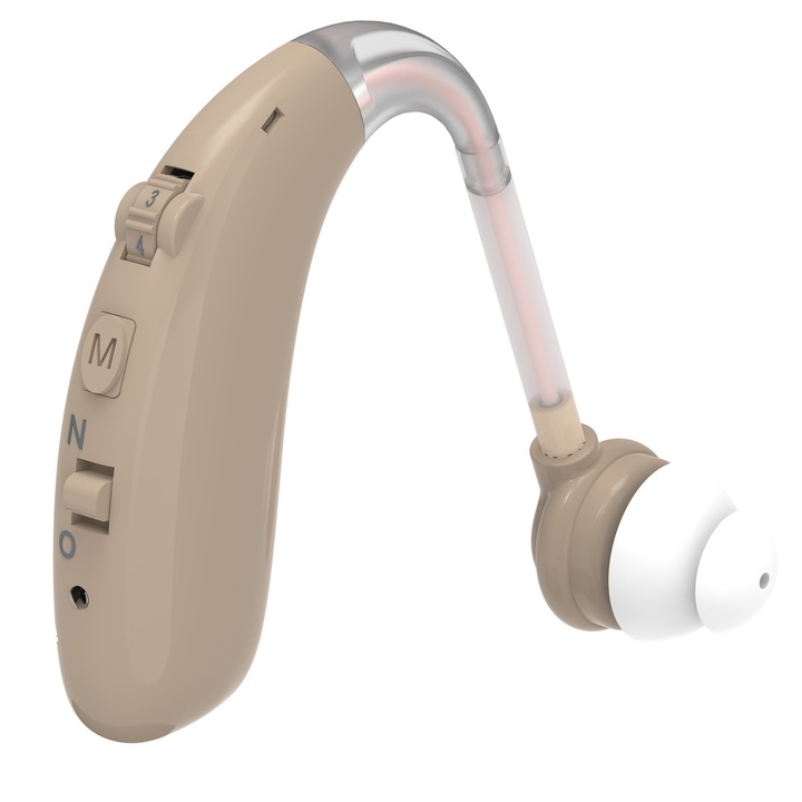 Слухов апарат Kenoeestar® Premium, усилвател на звука 129 dB, умерена-тежка загуба на слуха, 10 адаптера за уши, със станция за зареждане, цвят