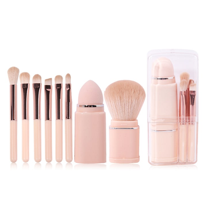 Set 8 pensule de machiaj portabile, Peysaitr, roz, dimensiuni compacte