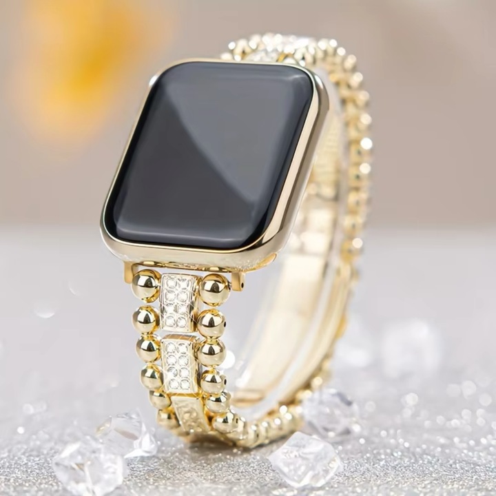 Каишка Метална GAVIO Luxury, Със Камъни Rhinestone, Съвместима С Apple Watch 1, 2, 3, 4, 5, 6, 7, 8, 9, Ultra, SE, 38/40/41 mm, Елегантна, Златист