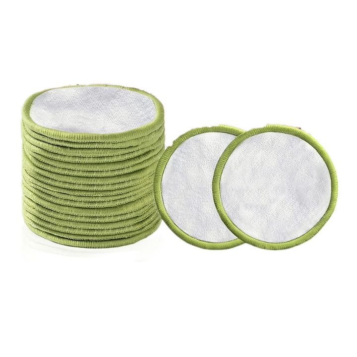 Set dischete demachiante reutilizabile, AMRUGL, 20 bucati, bumbac organic si bambus, cu sac pentru spalare si cutie de depozitare, pentru toate tipurile de piele