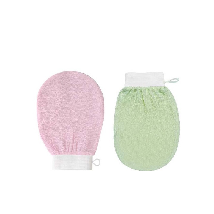 2 db Crrkty hámlasztó fürdőkesztyűből álló készlet, ultrafinom szál, rózsaszín és zöld