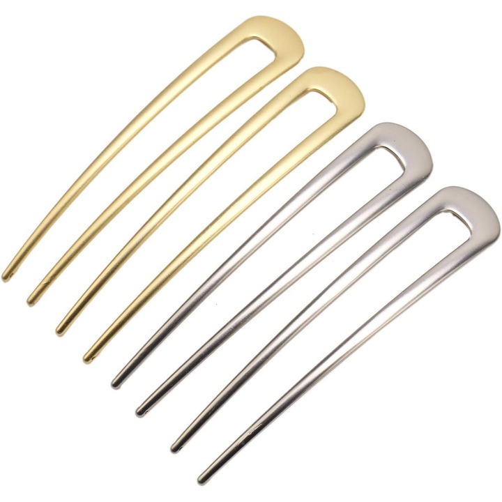 Set de 4 ace de par in forma de U, Cozevdnt, metal, argintiu si auriu, 10x1.9cm