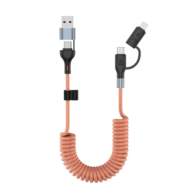 4 az 1-ben PD 60 W, 27 W, SHINING SPACE, USB-C - USB-C, USB-C - Lightning, USB - USB-C, USB - Lightning, 480 Mbps gyorstöltő kábel Samsunghoz, Iphone 15, Huawei, Xiaomi, barna