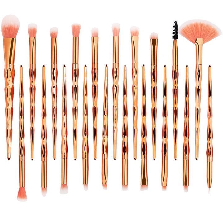 Set 20 Pensule Machiaj Pro Diamond Rose Gold, Accesorii Machiaj, Multicolor