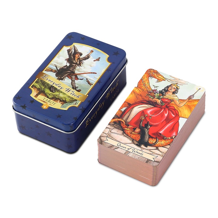 Комплект от 78 карти Таро, модел Everyday Witch, подходящ за начинаещи, в метална кутия, многоцветен, 10x6см