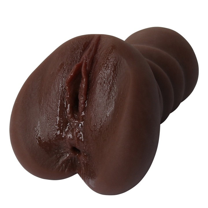 Мастурбатор Wanyan, 2 в 1, Реалистичен, Вагина, Анус, 3D оребрение, Анатомичен дизайн, Водоустойчив, Черен