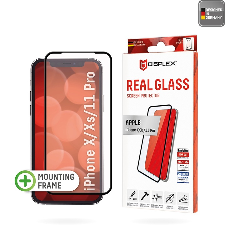 Fólia iPhone X / XS / 11 Pro készülékhez - Displex Real Glass Full Cover - Fekete