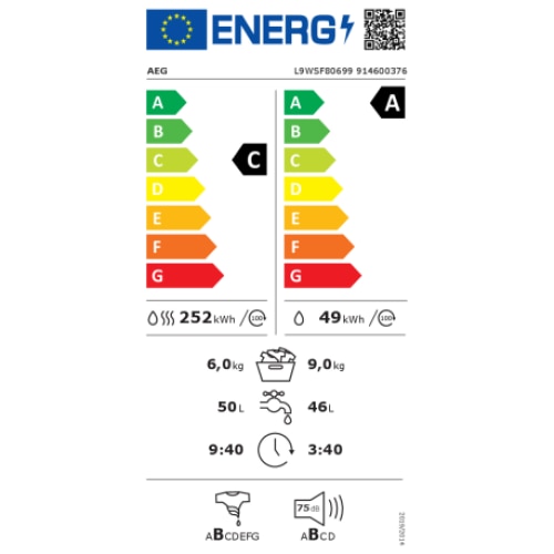 Masina De Spalat Rufe Cu Uscator AEG Serie 9000 L9WSF80699, Clasa C, 9/6 Kg, 1600 Rpm, Alb