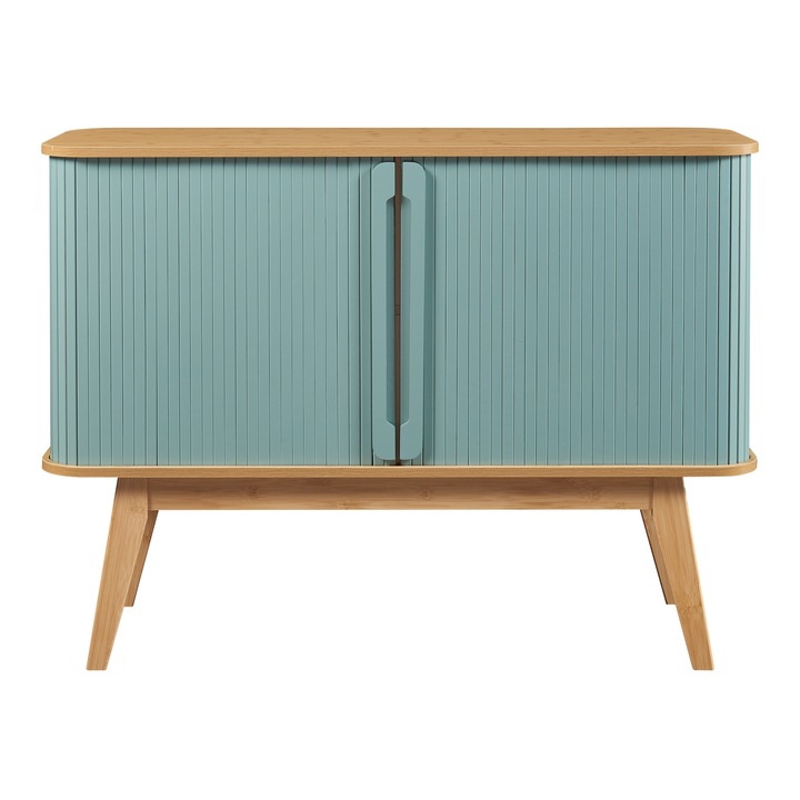 [en.casa] Komód PXCH-0059 Tysvær 110 x 40 x 80 cm bambusz natúr kék 2 tolóajtóval