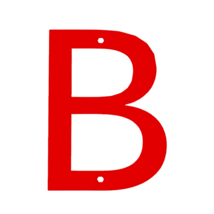 Litera usa, "B", pensiuni, hoteluri, 95 X 70 mm rosu