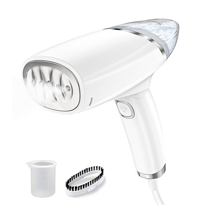 Преносима вертикална ютия, 1000 W, 100 ml подвижен резервоар за вода, бързо нагряване, Компактна и сгъваема, Бяла