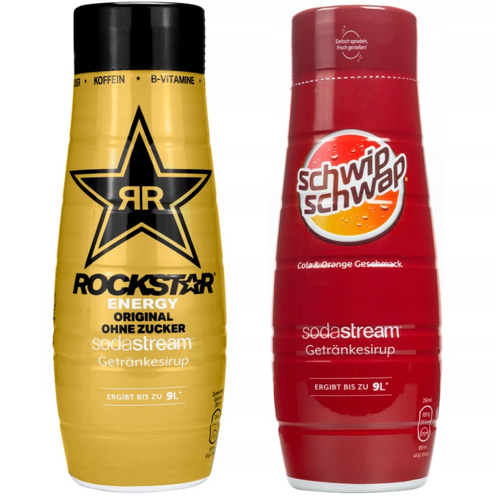 Szirup Sodastream Rockstar Original Zero + Schwip Schwap Cola Orange, 440 ml, 2 db