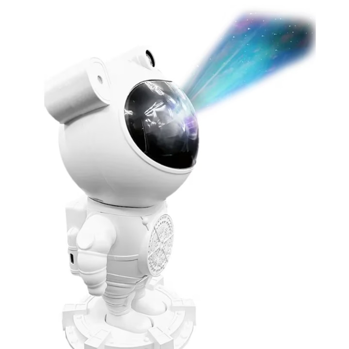 Proiector de Stele LED in Forma de Astronaut cu Bluetooth incorporat, LED, Cap Rotativ si Detasabil, Luminozitate Reglabila, 8 Moduri de Operare, Telecomanda, Alb