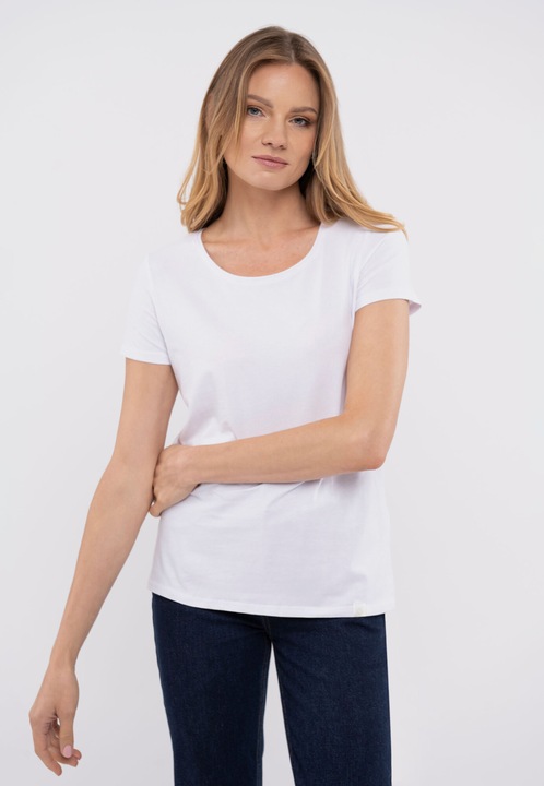 Tricou de bumbac cu decolteu la baza gatului, T‑DIANA, Volcano, Alb, Alb