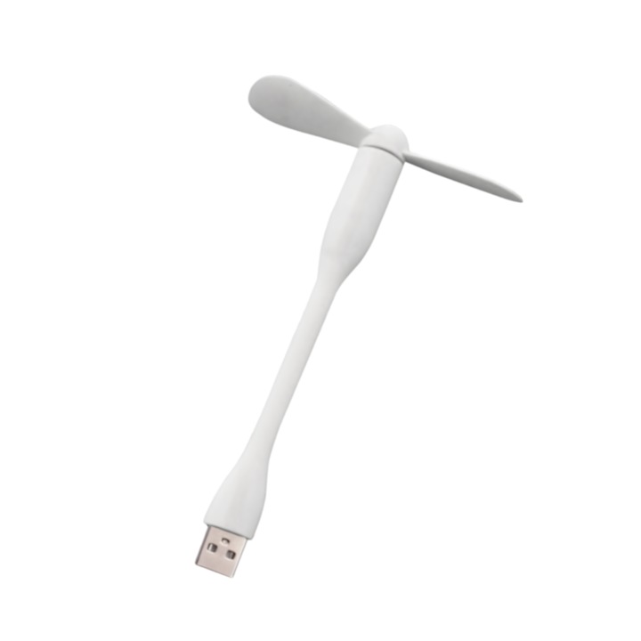 Macomi CoolDesk mini ventilátor, USB 5V tápegység, rugalmas és hordozható, állítható irány és kivehető lapátok, fehér