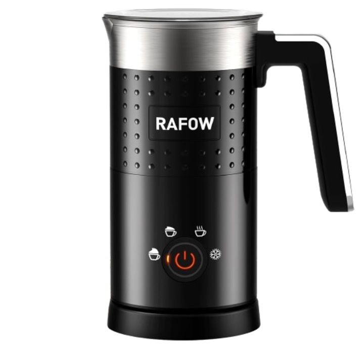 Aparat electric pentru spumat lapte, capacitate 350 ml, pentru spumare de lapte cald si rece, pentru latte, cappuccino, macchiato si ciocolata calda, negru