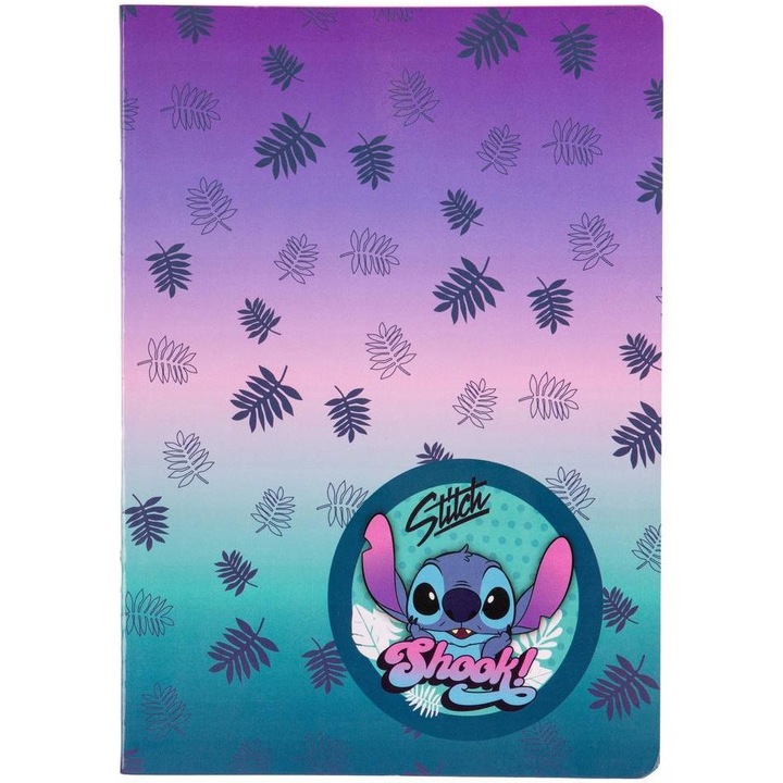 Füzet, A5, Stitch, 32 lap, Kockás, Zöld - Lila