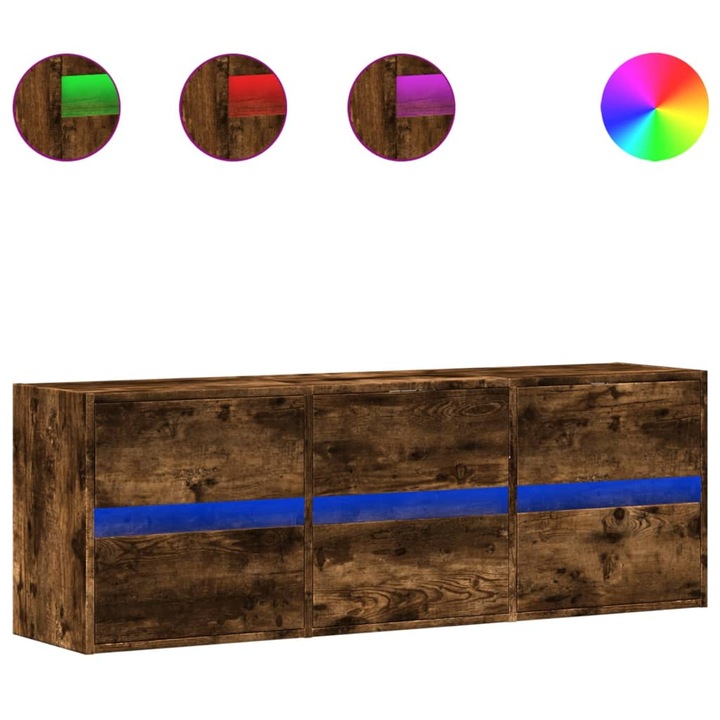 Стенен ТВ шкаф с LED осветление vidaXL, опушен дъб, 130x31x45 см, 27.85 kg