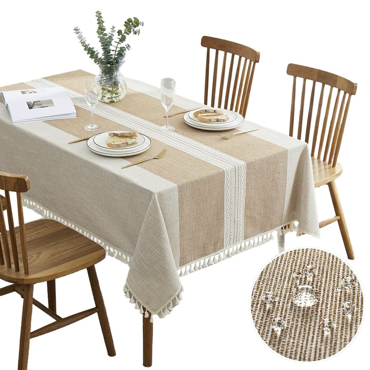 Правоъгълна покривка водоустойчива с ресни цвят кафе 140х220см