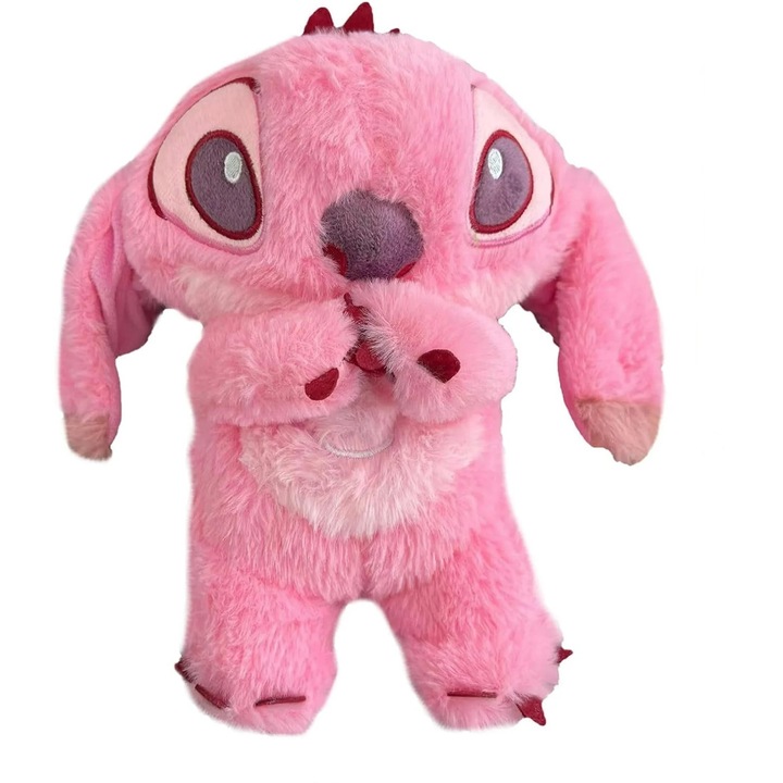 Интерактивна дишаща играчка Стич, Розов, 30см, С музика и светлина