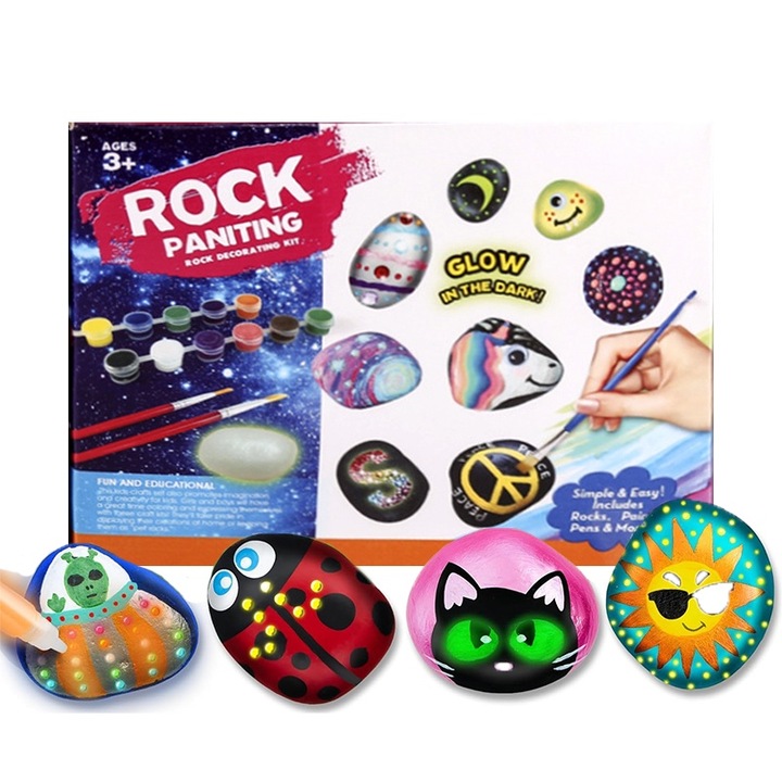 Jucarii pictura pe pietre, set de desen, fosforescent, materiale artistice, cadouri de petrecere