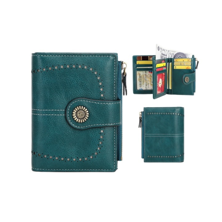 Portofel mic anti-furt RFID pentru femei, Rasekon, Piele, Turcoaz