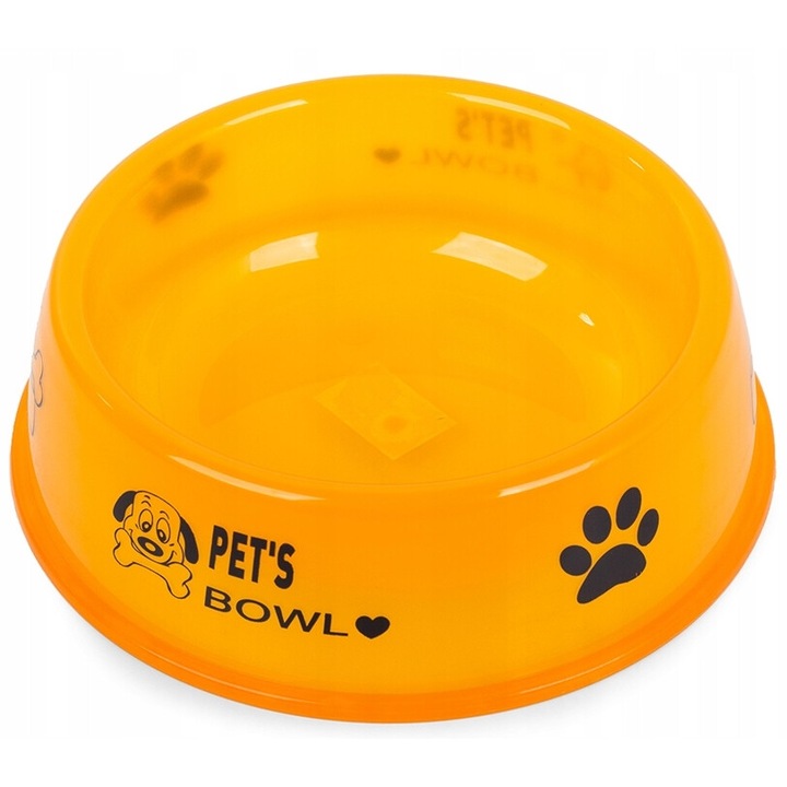 Bol transparent pentru caini si pisici, 300 ml, plastic, portocaliu