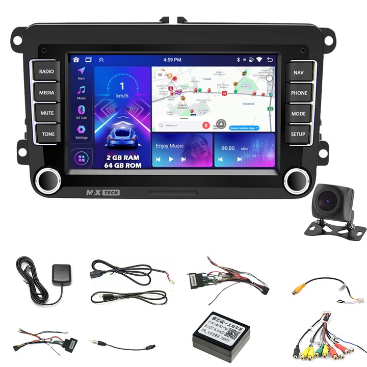 Навигация Volkswagen / Seat / Skoda Android 13 & Carplay, MaxTech®, 7 инчов дисплей, включена камера за заден ход Passat, b6, b7, Golf 5, 6, Sharan, Tiguan, Touran, Jetta, WIfi, Waze