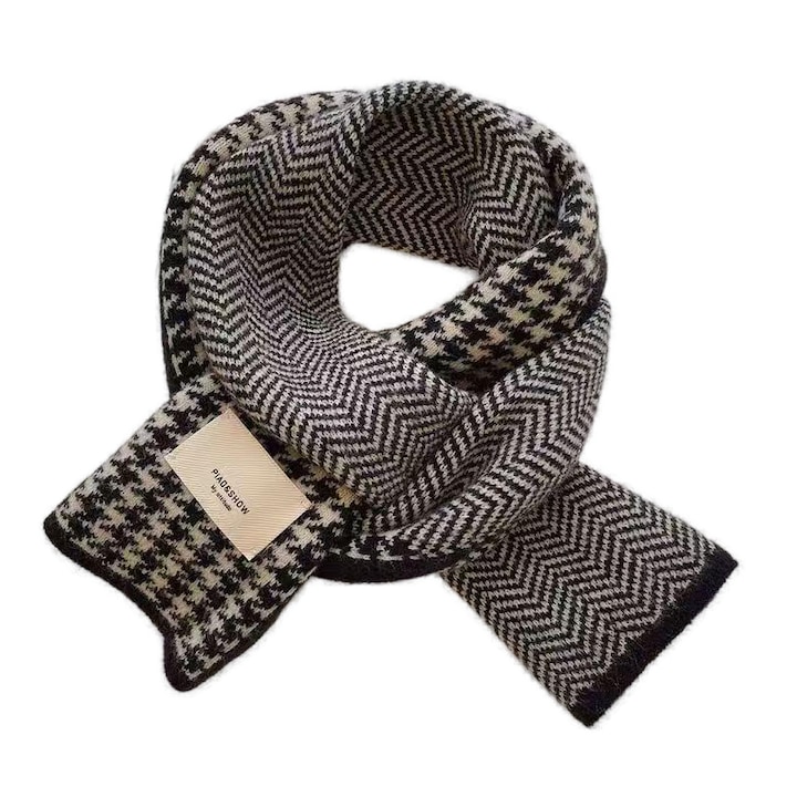 Обръщащ се шал, полиестер, черен с бежово, 160x20см