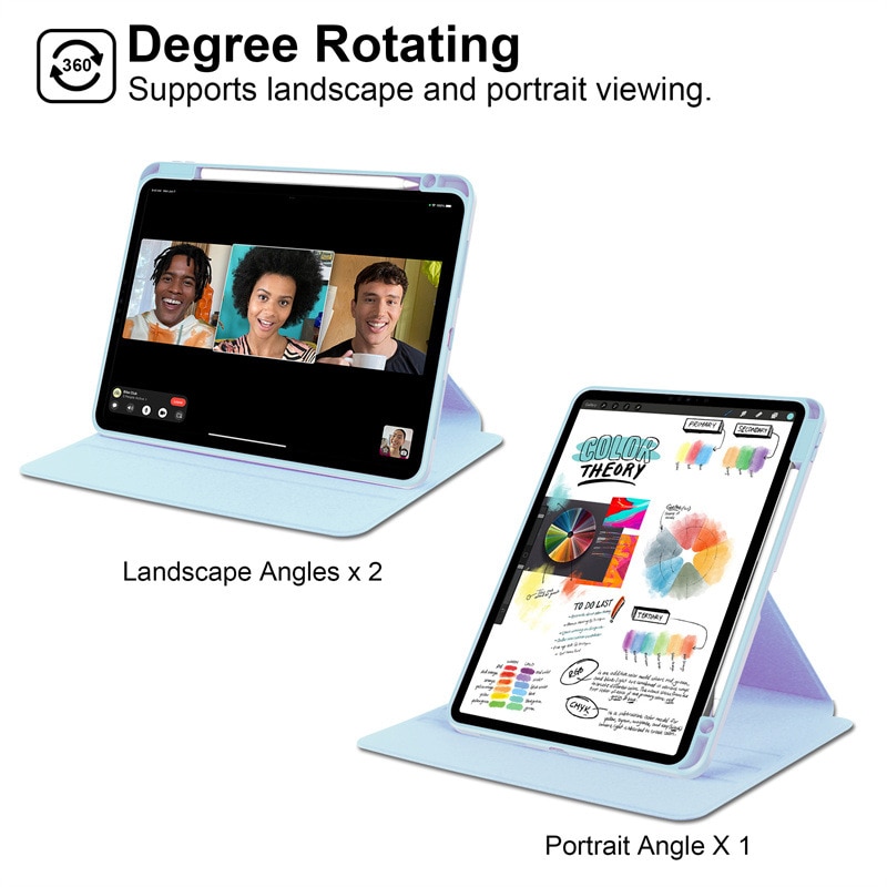 Husa pentru tableta, Cu suport pentru pix, Compatibil cu iPad Air 4 2020 / 5 2022, iPad Pro 11" (2018/2020/2021/2022), rotire 360 °, Blue Sky