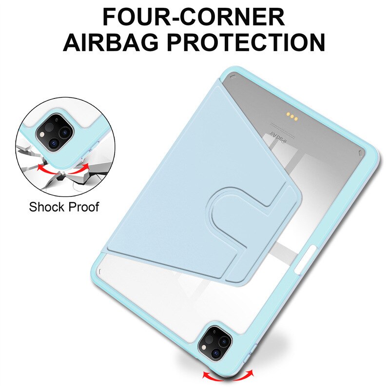 Husa pentru tableta, Cu suport pentru pix, Compatibil cu iPad Air 4 2020 / 5 2022, iPad Pro 11" (2018/2020/2021/2022), rotire 360 °, Blue Sky