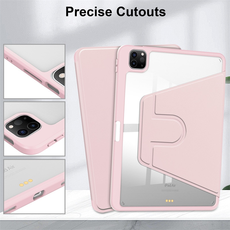 Husa pentru tableta, Cu suport pentru pix, Compatibil cu iPad Air 4 2020 / 5 2022, iPad Pro 11" (2018/2020/2021/2022), rotire 360 °, roz