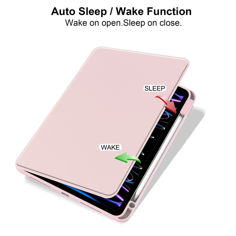 Husa pentru tableta, Cu suport pentru pix, Compatibil cu iPad Air 4 2020 / 5 2022, iPad Pro 11" (2018/2020/2021/2022), rotire 360 °, roz