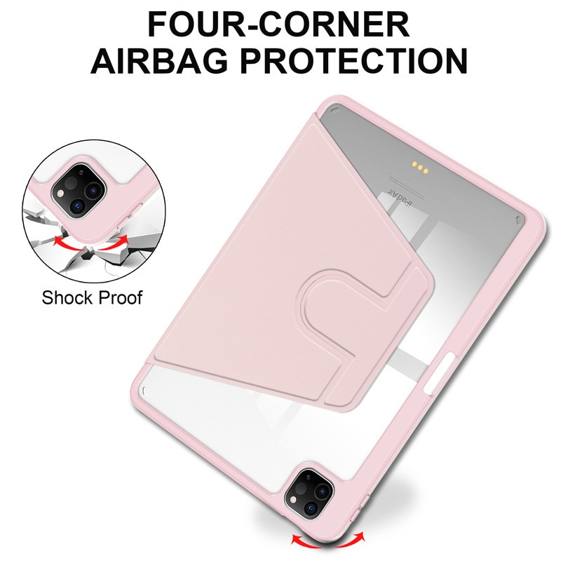 Husa pentru tableta, Cu suport pentru pix, Compatibil cu iPad Air 4 2020 / 5 2022, iPad Pro 11" (2018/2020/2021/2022), rotire 360 °, roz