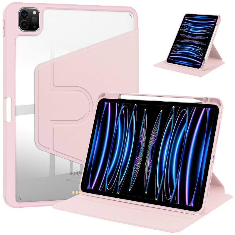 Husa pentru tableta, Cu suport pentru pix, Compatibil cu iPad Air 4 2020 / 5 2022, iPad Pro 11" (2018/2020/2021/2022), rotire 360 °, roz