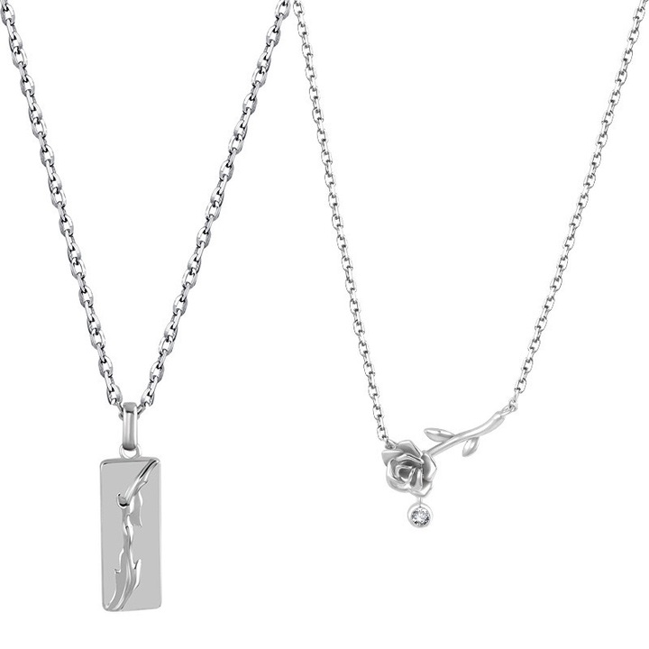 HYTIREBY páros nyaklánc szett, tövis és rózsa medál, ezüst