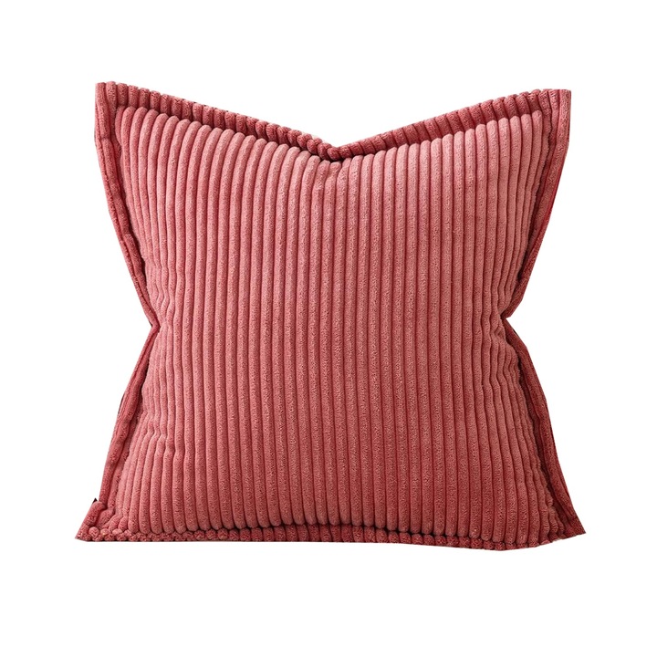 Set 2 huse pentru perne decorative, din velur, 45 x 45 cm, Roz inchis